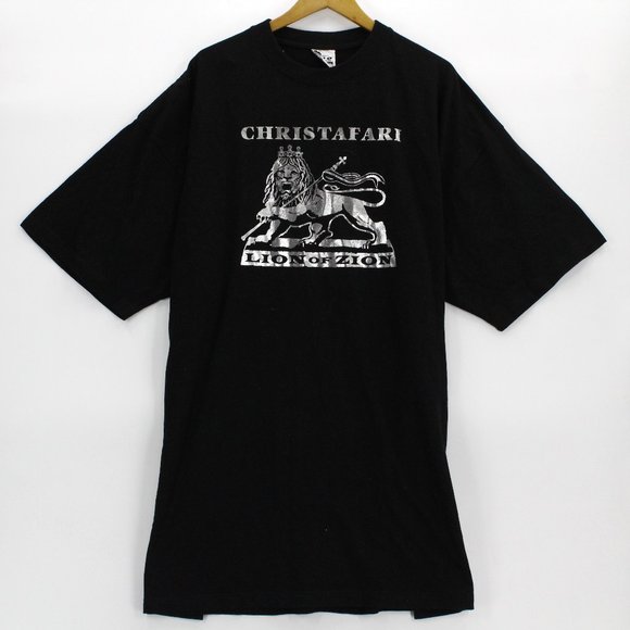 Vintage Pro Power Christafari Lion Of Zion Black & Silver Graphic T-Shirt Sz 4XL - Picture 1 of 8